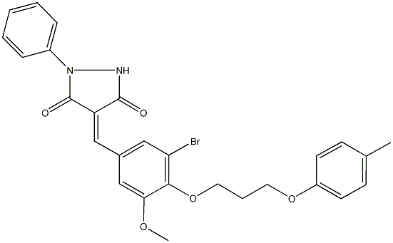 4-{3-bromo-5-methoxy-4-[3-(4-methylphenoxy)propoxy]benzylidene}-1-phenyl-3,5-pyrazolidinedione 结构式