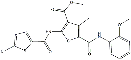 methyl 2-{[(5-chloro-2-thienyl)carbonyl]amino}-5-[(2-methoxyanilino)carbonyl]-4-methyl-3-thiophenecarboxylate 结构式