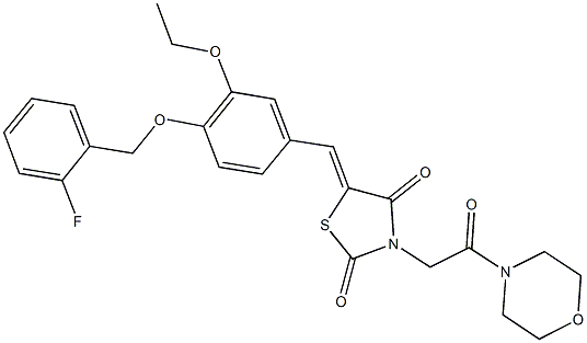 5-{3-ethoxy-4-[(2-fluorobenzyl)oxy]benzylidene}-3-[2-(4-morpholinyl)-2-oxoethyl]-1,3-thiazolidine-2,4-dione 结构式