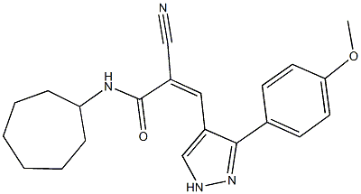 2-cyano-N-cycloheptyl-3-[3-(4-methoxyphenyl)-1H-pyrazol-4-yl]acrylamide 结构式