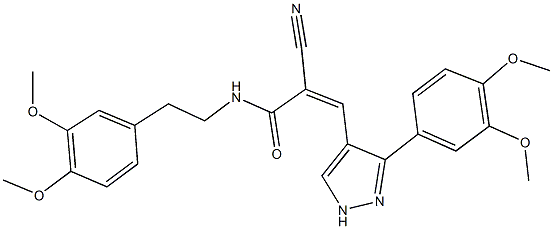 2-cyano-N-[2-(3,4-dimethoxyphenyl)ethyl]-3-[3-(3,4-dimethoxyphenyl)-1H-pyrazol-4-yl]acrylamide 结构式