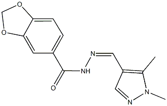 N'-[(1,5-dimethyl-1H-pyrazol-4-yl)methylene]-1,3-benzodioxole-5-carbohydrazide 结构式
