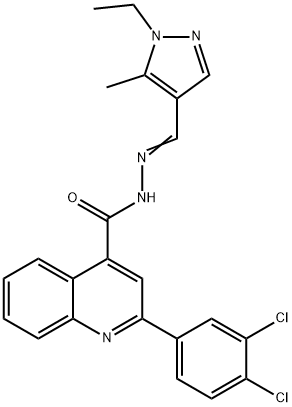 2-(3,4-dichlorophenyl)-N'-[(1-ethyl-5-methyl-1H-pyrazol-4-yl)methylene]-4-quinolinecarbohydrazide 结构式