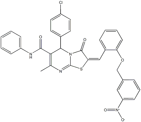 5-(4-chlorophenyl)-2-[2-({3-nitrobenzyl}oxy)benzylidene]-7-methyl-3-oxo-N-phenyl-2,3-dihydro-5H-[1,3]thiazolo[3,2-a]pyrimidine-6-carboxamide 结构式