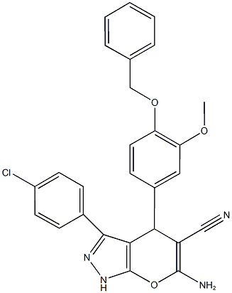 6-amino-4-[4-(benzyloxy)-3-methoxyphenyl]-3-(4-chlorophenyl)-1,4-dihydropyrano[2,3-c]pyrazole-5-carbonitrile 结构式