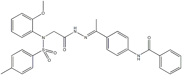 N-{4-[N-({2-methoxy[(4-methylphenyl)sulfonyl]anilino}acetyl)ethanehydrazonoyl]phenyl}benzamide 结构式