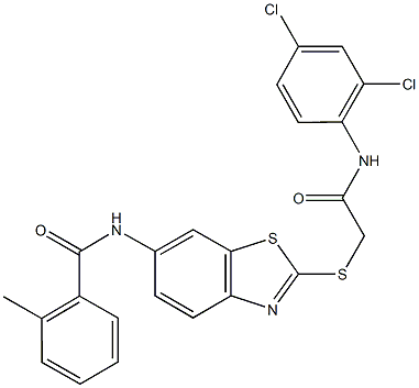 N-(2-{[2-(2,4-dichloroanilino)-2-oxoethyl]sulfanyl}-1,3-benzothiazol-6-yl)-2-methylbenzamide 结构式