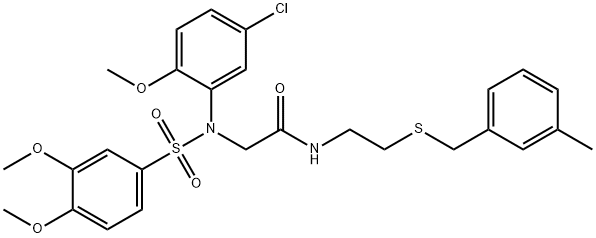 2-{5-chloro[(3,4-dimethoxyphenyl)sulfonyl]-2-methoxyanilino}-N-{2-[(3-methylbenzyl)sulfanyl]ethyl}acetamide 结构式