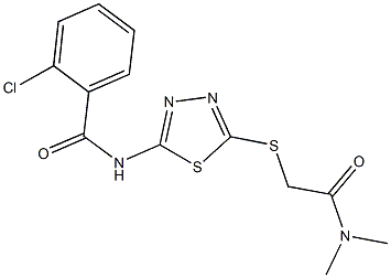 2-chloro-N-(5-{[2-(dimethylamino)-2-oxoethyl]sulfanyl}-1,3,4-thiadiazol-2-yl)benzamide 结构式