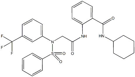 N-cyclohexyl-2-({[(phenylsulfonyl)-3-(trifluoromethyl)anilino]acetyl}amino)benzamide 结构式