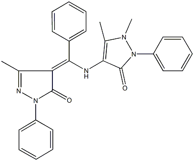 1,5-dimethyl-4-{[(3-methyl-5-oxo-1-phenyl-1,5-dihydro-4H-pyrazol-4-ylidene)(phenyl)methyl]amino}-2-phenyl-1,2-dihydro-3H-pyrazol-3-one 结构式