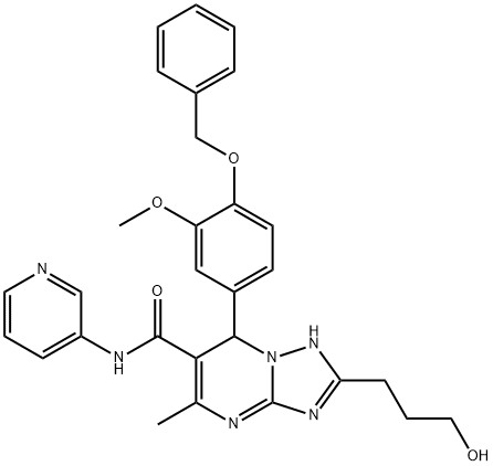 7-[4-(benzyloxy)-3-methoxyphenyl]-2-(3-hydroxypropyl)-5-methyl-N-(3-pyridinyl)-4,7-dihydro[1,2,4]triazolo[1,5-a]pyrimidine-6-carboxamide 结构式