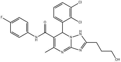 7-(2,3-dichlorophenyl)-N-(4-fluorophenyl)-2-(3-hydroxypropyl)-5-methyl-4,7-dihydro[1,2,4]triazolo[1,5-a]pyrimidine-6-carboxamide 结构式