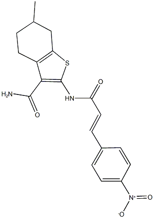 2-[(3-{4-nitrophenyl}acryloyl)amino]-6-methyl-4,5,6,7-tetrahydro-1-benzothiophene-3-carboxamide 结构式