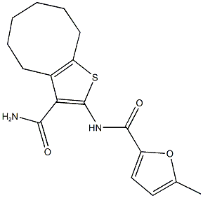 N-[3-(aminocarbonyl)-4,5,6,7,8,9-hexahydrocycloocta[b]thien-2-yl]-5-methyl-2-furamide 结构式