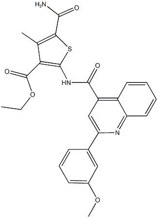 ethyl 5-(aminocarbonyl)-2-({[2-(3-methoxyphenyl)-4-quinolinyl]carbonyl}amino)-4-methyl-3-thiophenecarboxylate 结构式