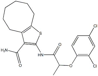 2-{[2-(2,4-dichlorophenoxy)propanoyl]amino}-4,5,6,7,8,9-hexahydrocycloocta[b]thiophene-3-carboxamide 结构式