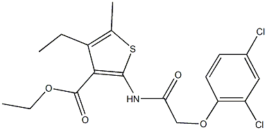 ethyl 2-{[(2,4-dichlorophenoxy)acetyl]amino}-4-ethyl-5-methyl-3-thiophenecarboxylate 结构式