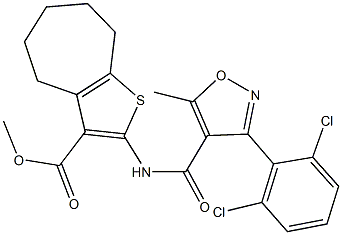 methyl 2-({[3-(2,6-dichlorophenyl)-5-methyl-4-isoxazolyl]carbonyl}amino)-5,6,7,8-tetrahydro-4H-cyclohepta[b]thiophene-3-carboxylate 结构式