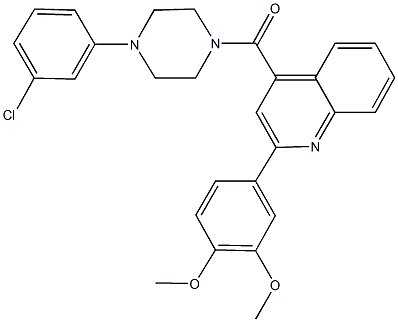 (4-(3-氯苯基)哌嗪-1-基)(2-(3,4-二甲氧基苯基)喹啉-4-基)甲酮 结构式
