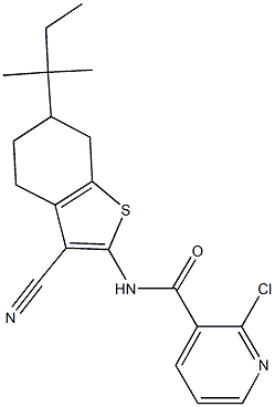 2-chloro-N-(3-cyano-6-tert-pentyl-4,5,6,7-tetrahydro-1-benzothien-2-yl)nicotinamide 结构式