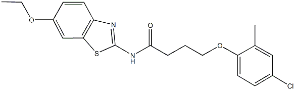4-(4-chloro-2-methylphenoxy)-N-(6-ethoxy-1,3-benzothiazol-2-yl)butanamide 结构式