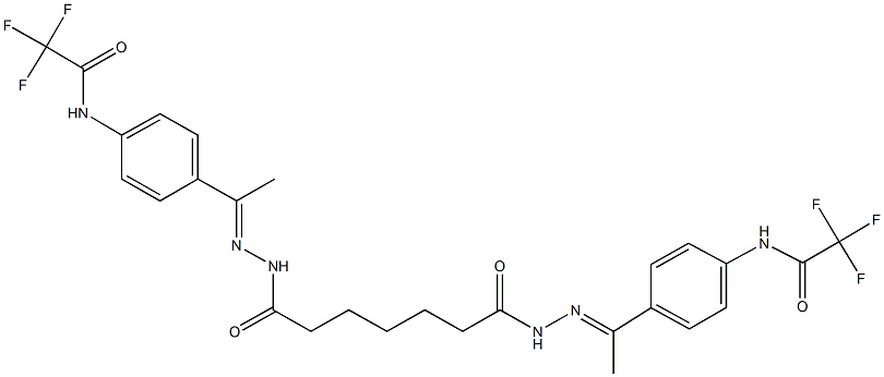 2,2,2-trifluoro-N-[4-(N-{7-oxo-7-[2-(1-{4-[(trifluoroacetyl)amino]phenyl}ethylidene)hydrazino]heptanoyl}ethanehydrazonoyl)phenyl]acetamide 结构式