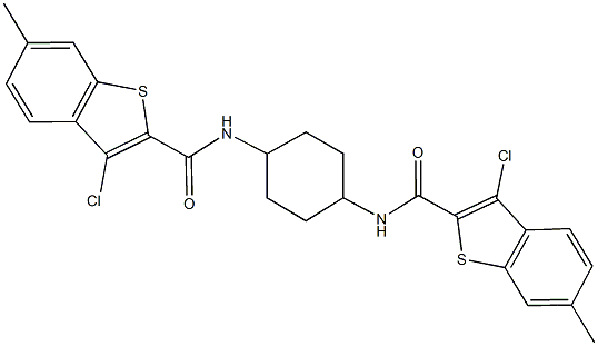 3-chloro-N-(4-{[(3-chloro-6-methyl-1-benzothien-2-yl)carbonyl]amino}cyclohexyl)-6-methyl-1-benzothiophene-2-carboxamide 结构式