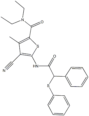 4-cyano-N,N-diethyl-3-methyl-5-{[phenyl(phenylsulfanyl)acetyl]amino}-2-thiophenecarboxamide 结构式