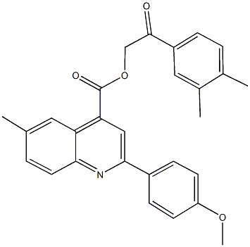 2-(3,4-dimethylphenyl)-2-oxoethyl 2-(4-methoxyphenyl)-6-methyl-4-quinolinecarboxylate 结构式
