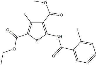 2-ethyl 4-methyl 5-[(2-iodobenzoyl)amino]-3-methyl-2,4-thiophenedicarboxylate 结构式