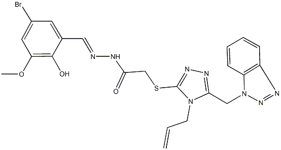 2-{[4-allyl-5-(1H-1,2,3-benzotriazol-1-ylmethyl)-4H-1,2,4-triazol-3-yl]sulfanyl}-N'-(5-bromo-2-hydroxy-3-methoxybenzylidene)acetohydrazide 结构式