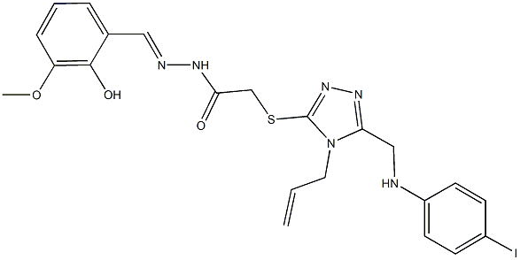 2-({4-allyl-5-[(4-iodoanilino)methyl]-4H-1,2,4-triazol-3-yl}sulfanyl)-N'-(2-hydroxy-3-methoxybenzylidene)acetohydrazide 结构式