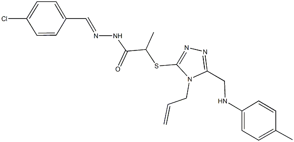 2-{[4-allyl-5-(4-toluidinomethyl)-4H-1,2,4-triazol-3-yl]sulfanyl}-N'-(4-chlorobenzylidene)propanohydrazide 结构式