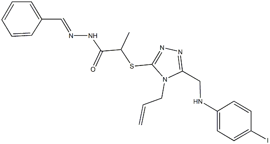 2-({4-allyl-5-[(4-iodoanilino)methyl]-4H-1,2,4-triazol-3-yl}sulfanyl)-N'-benzylidenepropanohydrazide 结构式