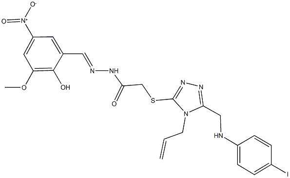 2-({4-allyl-5-[(4-iodoanilino)methyl]-4H-1,2,4-triazol-3-yl}sulfanyl)-N'-{2-hydroxy-5-nitro-3-methoxybenzylidene}acetohydrazide 结构式