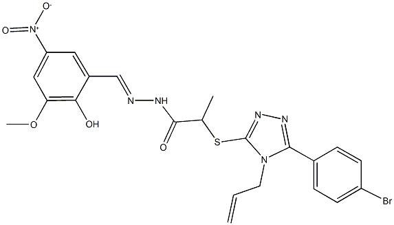 2-{[4-allyl-5-(4-bromophenyl)-4H-1,2,4-triazol-3-yl]sulfanyl}-N'-{2-hydroxy-5-nitro-3-methoxybenzylidene}propanohydrazide 结构式