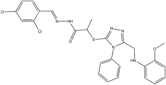 N'-(2,4-dichlorobenzylidene)-2-({5-[(2-methoxyanilino)methyl]-4-phenyl-4H-1,2,4-triazol-3-yl}sulfanyl)propanohydrazide 结构式