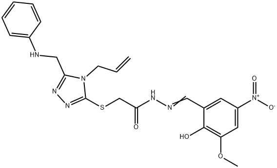 2-{[4-allyl-5-(anilinomethyl)-4H-1,2,4-triazol-3-yl]sulfanyl}-N'-{2-hydroxy-5-nitro-3-methoxybenzylidene}acetohydrazide 结构式