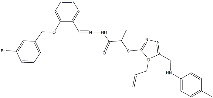 2-{[4-allyl-5-(4-toluidinomethyl)-4H-1,2,4-triazol-3-yl]sulfanyl}-N'-{2-[(3-bromobenzyl)oxy]benzylidene}propanohydrazide 结构式
