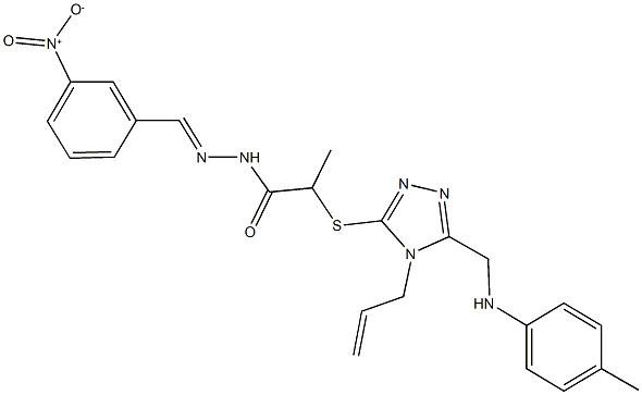2-{[4-allyl-5-(4-toluidinomethyl)-4H-1,2,4-triazol-3-yl]sulfanyl}-N'-{3-nitrobenzylidene}propanohydrazide 结构式
