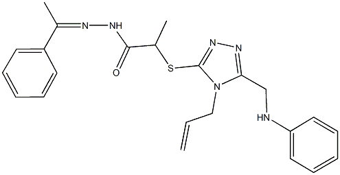 2-{[4-allyl-5-(anilinomethyl)-4H-1,2,4-triazol-3-yl]sulfanyl}-N'-(1-phenylethylidene)propanohydrazide 结构式