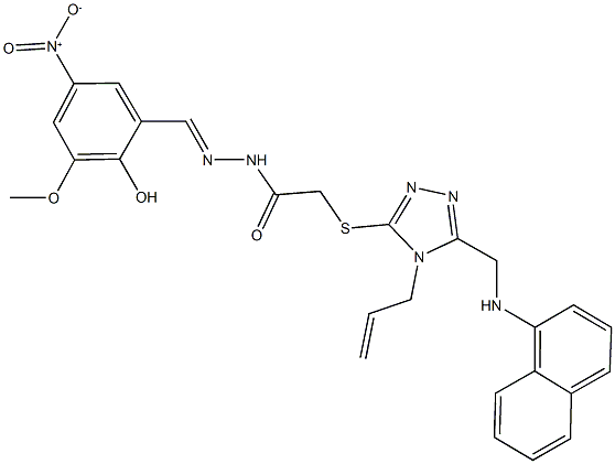 2-({4-allyl-5-[(1-naphthylamino)methyl]-4H-1,2,4-triazol-3-yl}sulfanyl)-N'-{2-hydroxy-5-nitro-3-methoxybenzylidene}acetohydrazide 结构式