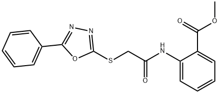 methyl2-({[(5-phenyl-1,3,4-oxadiazol-2-yl)thio]acetyl}amino)benzoate 结构式