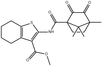 methyl 2-{[(4,7,7-trimethyl-2,3-dioxobicyclo[2.2.1]hept-1-yl)carbonyl]amino}-4,5,6,7-tetrahydro-1-benzothiophene-3-carboxylate 结构式