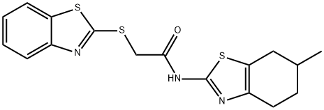 2-(1,3-benzothiazol-2-ylsulfanyl)-N-(6-methyl-4,5,6,7-tetrahydro-1,3-benzothiazol-2-yl)acetamide 结构式