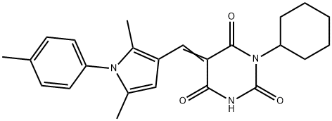 1-cyclohexyl-5-{[2,5-dimethyl-1-(4-methylphenyl)-1H-pyrrol-3-yl]methylene}-2,4,6(1H,3H,5H)-pyrimidinetrione 结构式