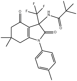 N-[6,6-dimethyl-1-(4-methylphenyl)-2,4-dioxo-3-(trifluoromethyl)-2,3,4,5,6,7-hexahydro-1H-indol-3-yl]-2,2-dimethylpropanamide 结构式