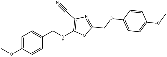 5-[(4-methoxybenzyl)amino]-2-[(4-methoxyphenoxy)methyl]-1,3-oxazole-4-carbonitrile 结构式