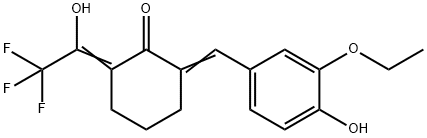 2-(3-ethoxy-4-hydroxybenzylidene)-6-(2,2,2-trifluoro-1-hydroxyethylidene)cyclohexanone 结构式